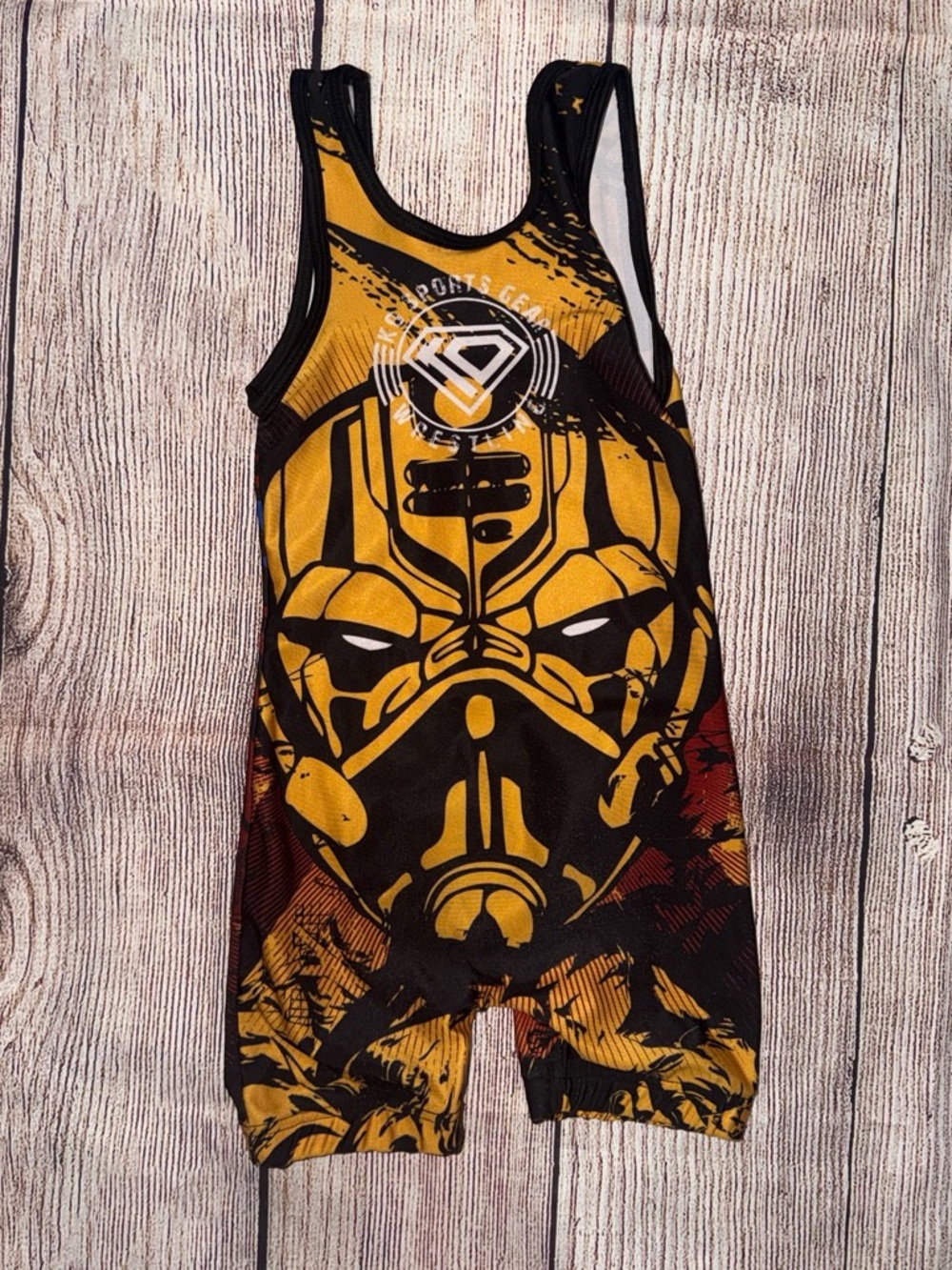 Kids Yellow and Black Graphic Wrestling Singlet -